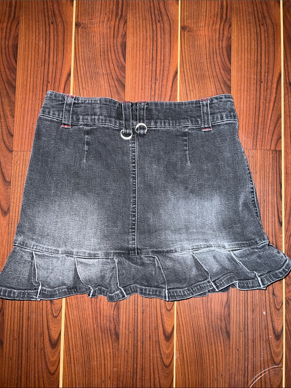 Tripp NYC Washed Black Ruffle Denim Mini Skirt - Picture 2 of 5